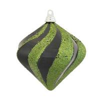 Vickerman 8" Candy Apple Black Diamond Swirl Lime Glitter Ornament
