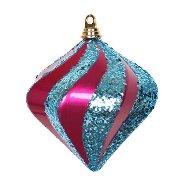 10" Cerise / Turquoise Candy Glitter Swirl Diamond Ornament