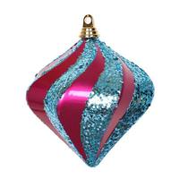 Vickerman 10" Cerise / Turquoise Candy Glitter Swirl Diamond Ornament