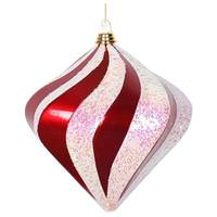 Vickerman 6" Red / White Candy Glitter Swirl Diamond Ornament