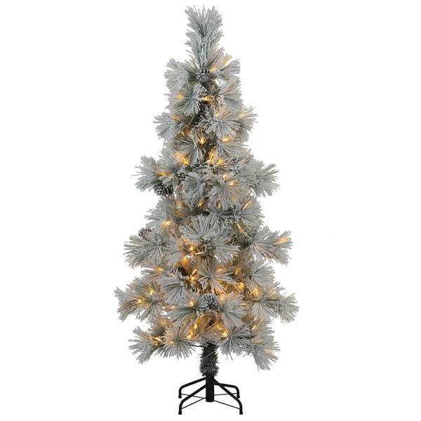 6' x 33" Artificial Flocked Stone Pine 200 Warm White Italian LED Lights