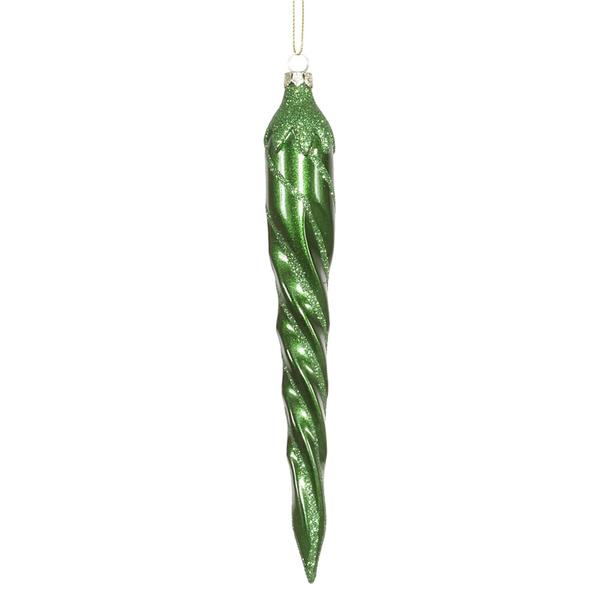 7.7" Green Spiral Glitter Icicle Ornament (8 pack)