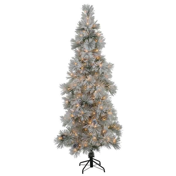 7' x 37" Artificial Flocked Stone Pine 300 Clear Lights