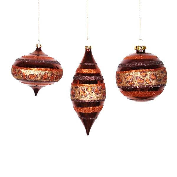 4" - 7" Copper / Cheetah Glitter Onion Ornament (3 pack)