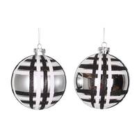 Vickerman 4" Silver / White / Black Shiny Matte Glitter Ball Ornament (4 pack)