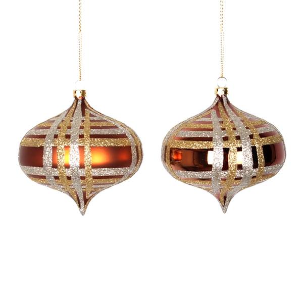 4" Copper / Champagne / Gold Shiny Matte Glitter Onion Ornament (4 pack)
