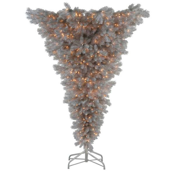 7' x 68" Silver White Pine Upside Down 600 Clear DuraLit Miniature Lights