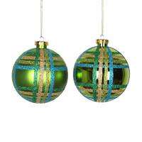 Vickerman 4" Lime / Turquoise / Gold Shiny Matte Glitter Ball Ornament (4 pack)