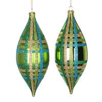 Vickerman 7" Lime / Turquoise / Gold Shiny Matte Glitter Drop Ornament (4 pack)