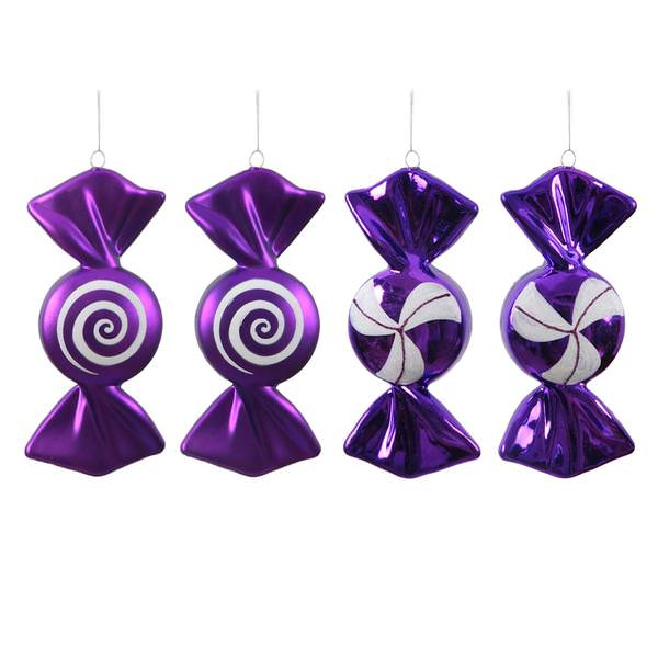 4" Purple / White Candy Assorted Ornament (4 pack)