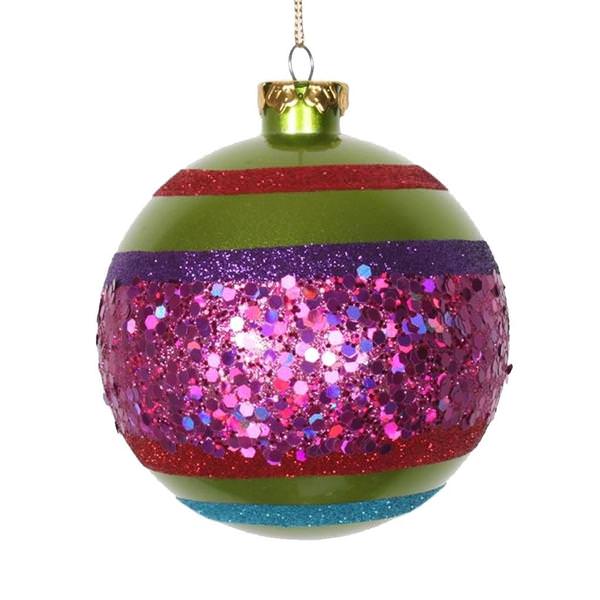 4" Lime / Cerise / Purple / Red Glitter Ball Ornament (4 pack)