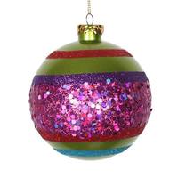Vickerman 4" Lime / Cerise / Purple / Red Glitter Ball Ornament (4 pack)