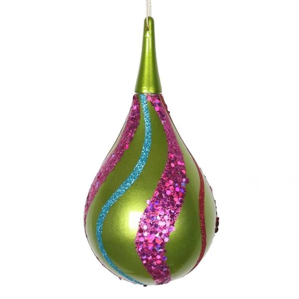 4" Lime / Cerise / Purple / Red Candy Glitter Drop Ornament