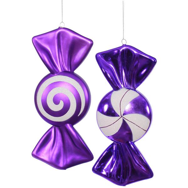 12" Purple / White Candy Assorted Ornament (2 pack)