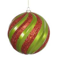 Vickerman 6" Lime / Red Candy Glitter Swirl Ball Ornament