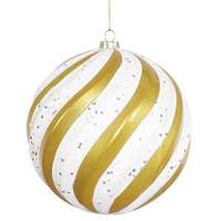 Vickerman 6" Gold / White Candy Glitter Swirl Ball Ornament