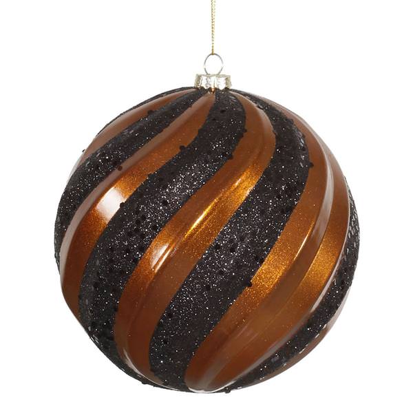 6" Copper / Black Candy Glitter Swirl Ball Ornament