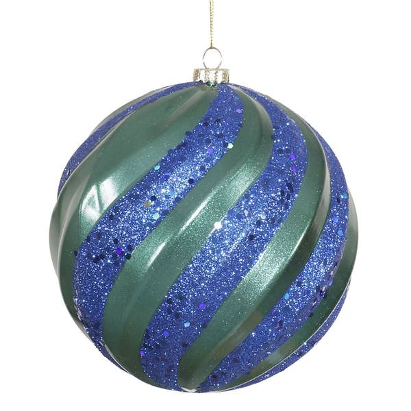 6" Teal / Sea Blue Matte Glitter Swirl Ball Ornament