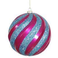 Vickerman 6" Cerise / Teal Matte Glitter Swirl Ball Ornament