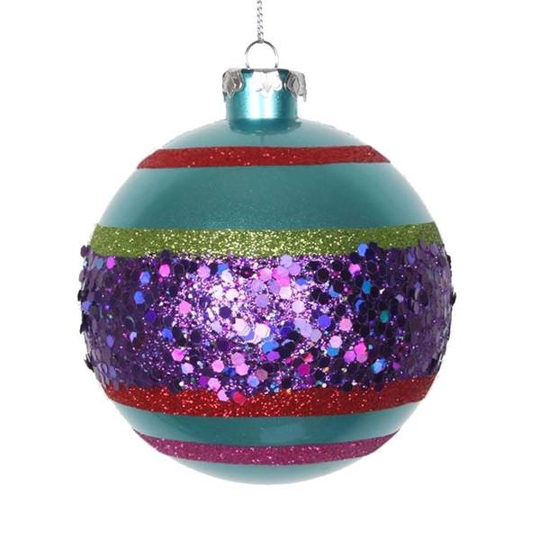 4" Teal / Purple / Lime / Red Glitter Ball Ornament (4 pack)