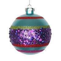 Vickerman 4" Teal / Purple / Lime / Red Glitter Ball Ornament (4 pack)