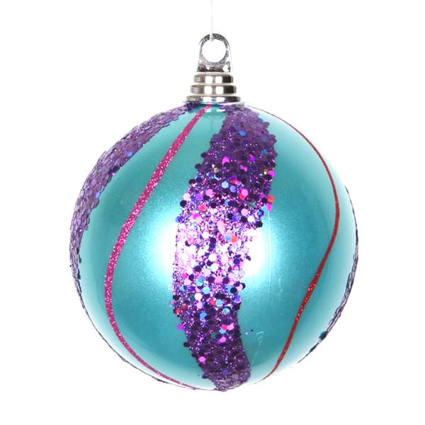 5.5" Teal / Purple / Lime / Red Candy Glitter Ball Ornament