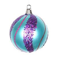 Vickerman 5.5" Teal / Purple / Lime / Red Candy Glitter Ball Ornament