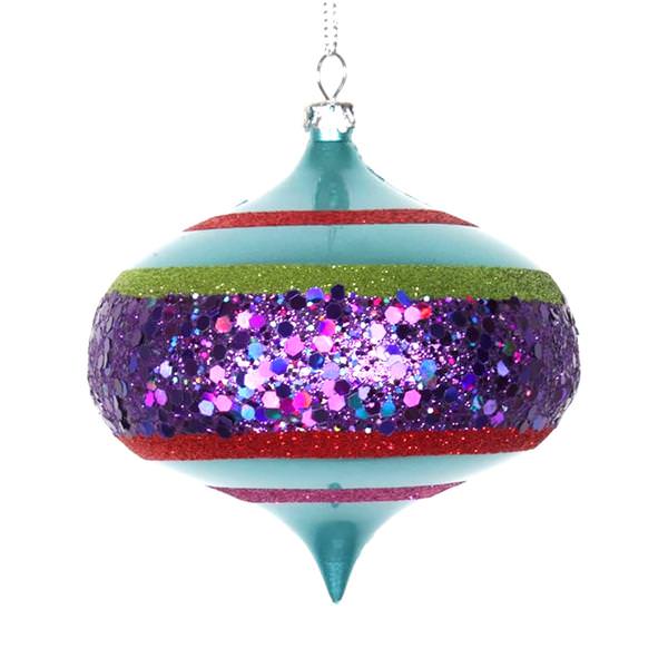 4" Teal / Purple / Lime / Red Glitter Onion Ornament (4 pack)