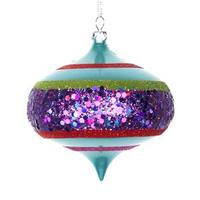 Vickerman 4" Teal / Purple / Lime / Red Glitter Onion Ornament (4 pack)