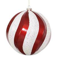 Vickerman 8" Red / White Matte Glitter Swirl Ball Ornament