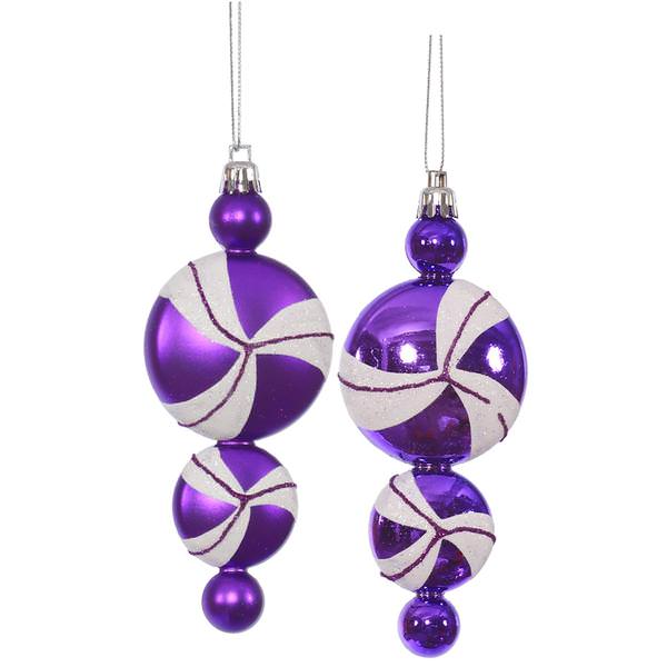 6" Purple / White Candy Dangle Ornament (4 pack)