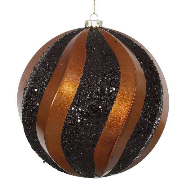 8" Copper / Black Matte Glitter Swirl Ball Ornament