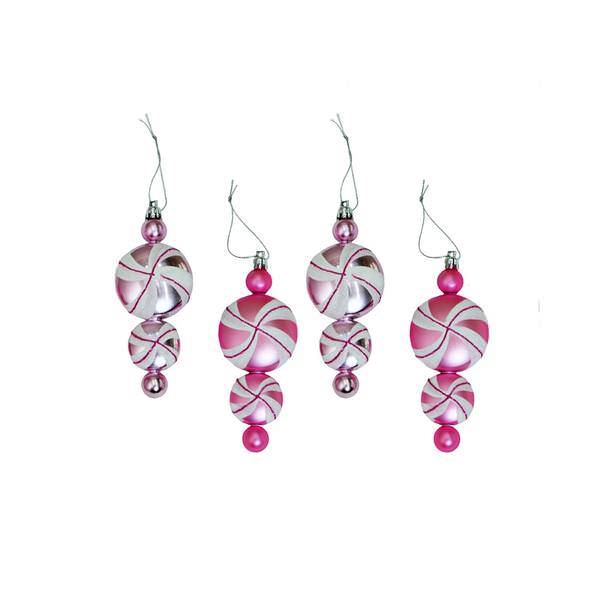 6" Pink / White Candy Dangle Ornament (4 pack)