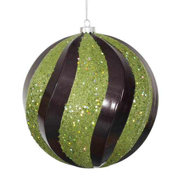 8" Black / Lime Candy-Glitter Swirl Ball Ornament