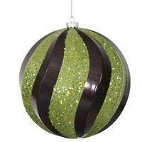 Vickerman 8" Black / Lime Candy-Glitter Swirl Ball Ornament