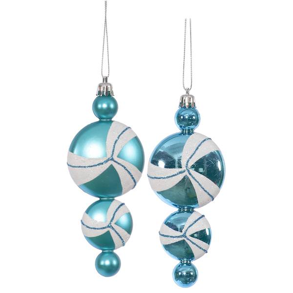 6" Teal / White Candy Dangle Ornament (4 pack)