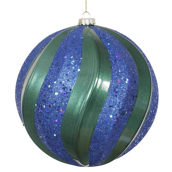 8" Teal / Sea Blue Matte Glitter Swirl Ball Ornament