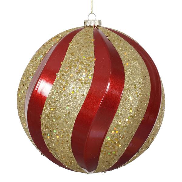 8" Red / Gold Matte Glitter Swirl Ball Ornament