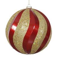 Vickerman 8" Red / Gold Matte Glitter Swirl Ball Ornament