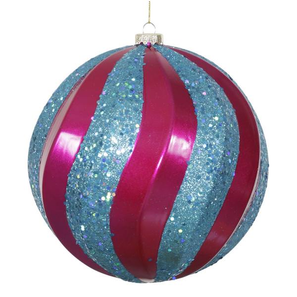 8" Cerise / Teal Matte Glitter Swirl Ball Ornament