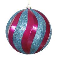 Vickerman 8" Cerise / Teal Matte Glitter Swirl Ball Ornament