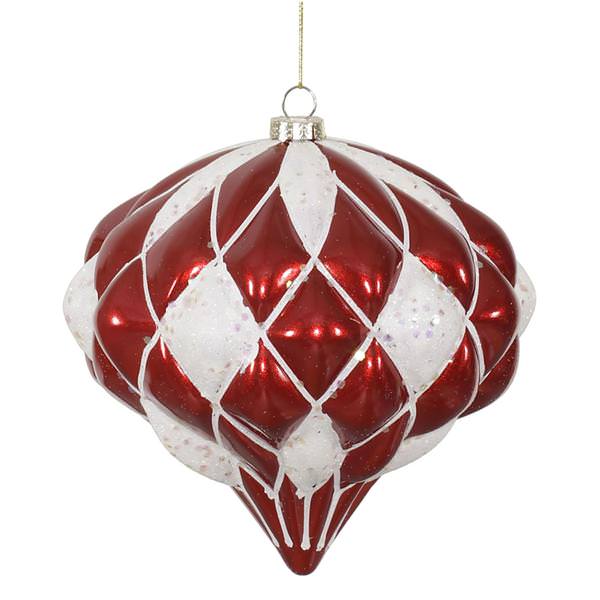 5.7" Red / White Matte Glitter Diamond Onion Ornament