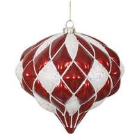 Vickerman 5.7" Red / White Matte Glitter Diamond Onion Ornament
