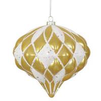 Vickerman 5.7" Gold / White Matte Glitter Diamond Onion Ornament