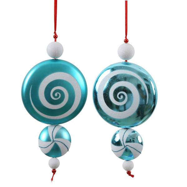 9" Teal / White Candy Dangle Ornament (2 pack)