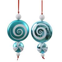 Vickerman 9" Teal / White Candy Dangle Ornament (2 pack)