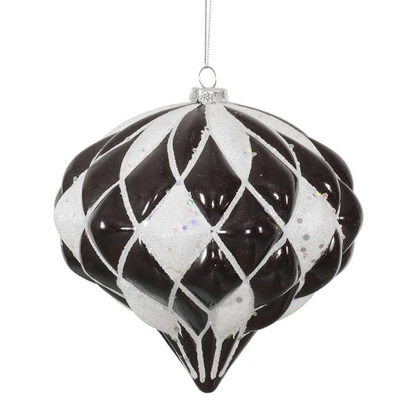 5.7" Black / White Matte Glitter Diamond Onion Ornament