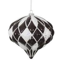 Vickerman 5.7" Black / White Matte Glitter Diamond Onion Ornament