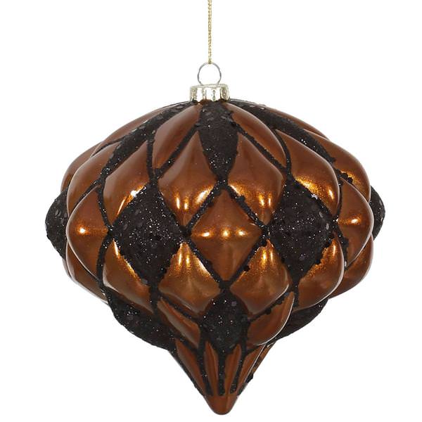 5.7" Copper / Black Matte Glitter Diamond Onion Ornament