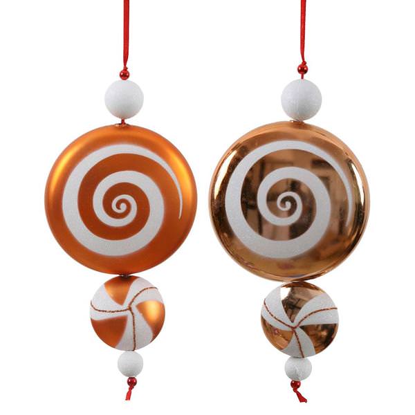 9" Orange / White Candy Dangle Ornament (2 pack)